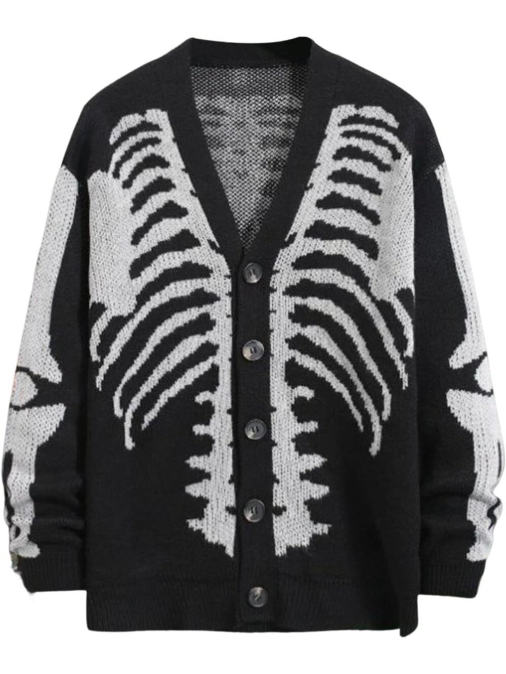 Men's Oversized Skeleton Print Cardigan Sweater - Trendy Fall Layering Piece